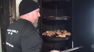 Stephens unique barbecue pit is vertical with rotating grills and an open flame to give it that open-pit flavor and texture.